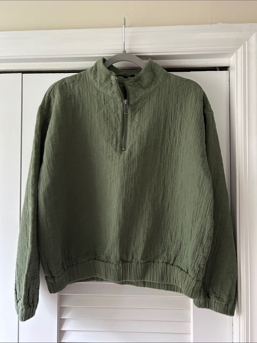 Madewell Olive Green Half-Zip Textured Pullover